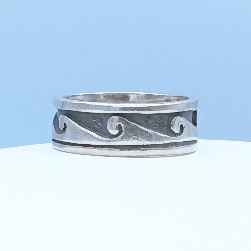 Vintage Sterling Silver Wave Scroll Oxidized Band Ring - Picture 13 of 13